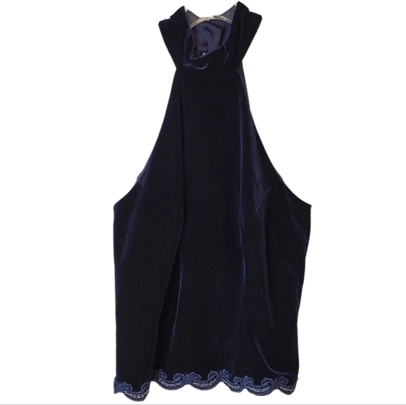 Bari Jay Vintage Satin Feel Midnight Dark Blue Beeded Sequined Trim Top 5-6 - Picture 1 of 12